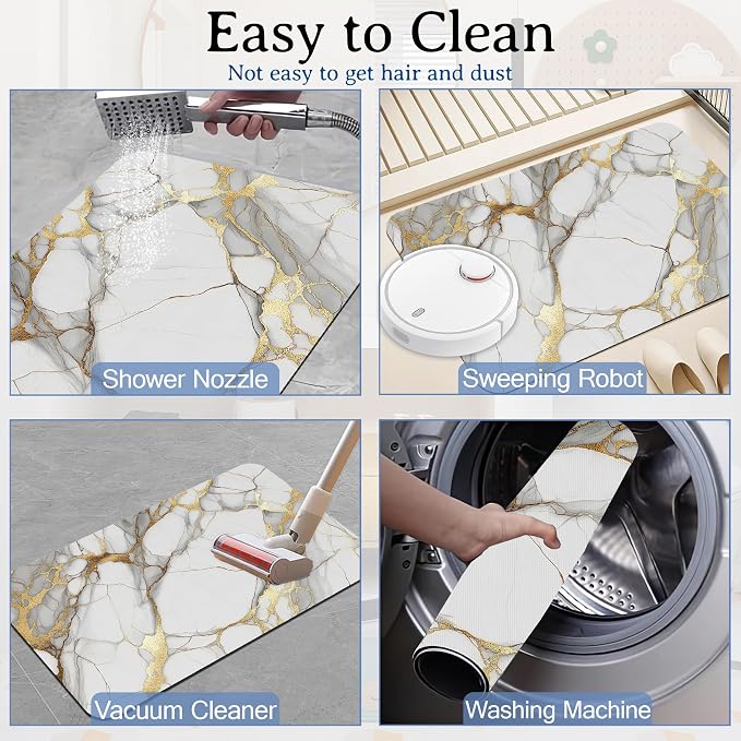 Bath Mat White Gold Marble Bathroom Rug, Soft and Non Slip Abstract Bath Rugs - Image 6