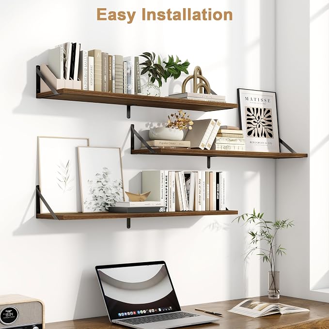 Fun Memories Long Wall Shelves for Bedroom, Rustic Wood Display Shelf for Home - Image 4