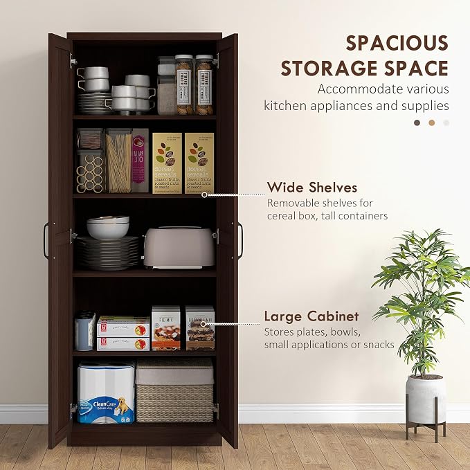 HOMCOM 63" 2-Door Kitchen Pantry, Freestanding Storage Cabinet - Image 4