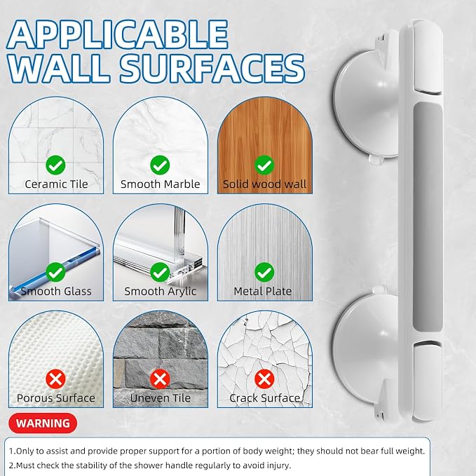 Grab Bar for Bathtubs and Showers, Zynuhmo 12 Inch Suction Safety Grab Bar - Image 6