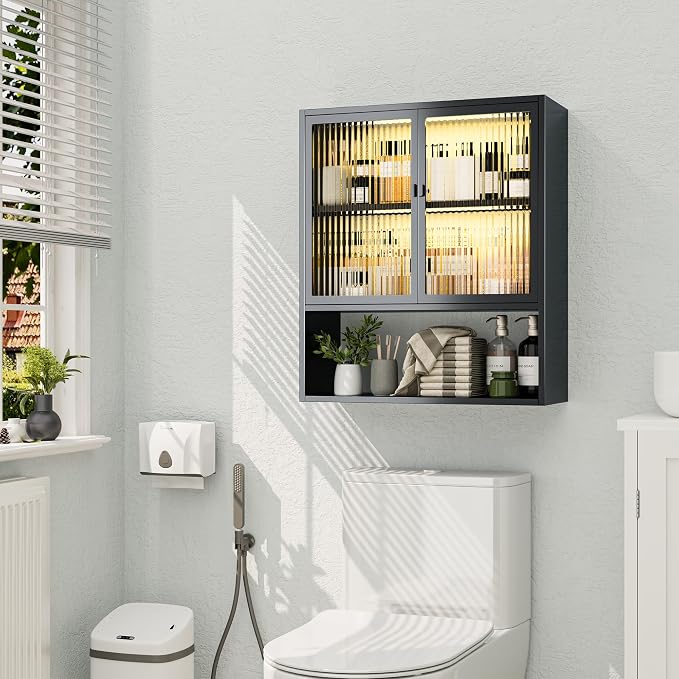 Metal Medicine Cabinet with Glass Doors, Space Saver Bathroom Cabinets Wall - Image 2
