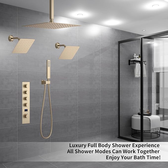 Brushed Gold Shower System Digital Temperature Display Shower Faucet Set - Image 2