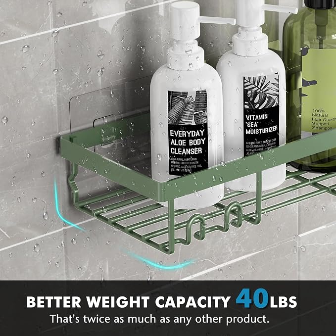 Moforoco Shower Caddy Shelf Organizer Rack, Self Adhesive Black Bathroom - Image 4
