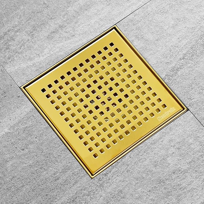 Neodrain 6 in Brushed Brass Square Shower Drain by Neodrain