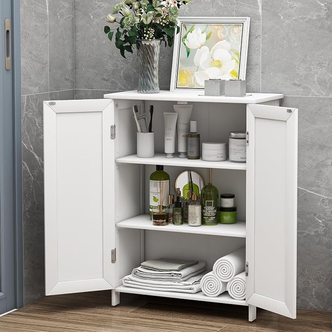Bathroom Floor Cabinet with Adjustable Shelf Wooden Freestanding Storage - Image 6