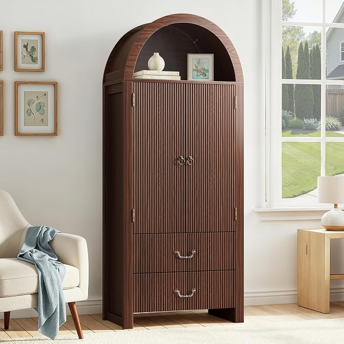71" Tall Arched Kitchen Pantry, Wood Kitchen Storage Cabinet by Unknown