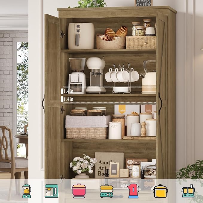 HOSTACK 70" Tall Kitchen Pantry Storage, Barn Doors Pantry Cabinet - Image 6