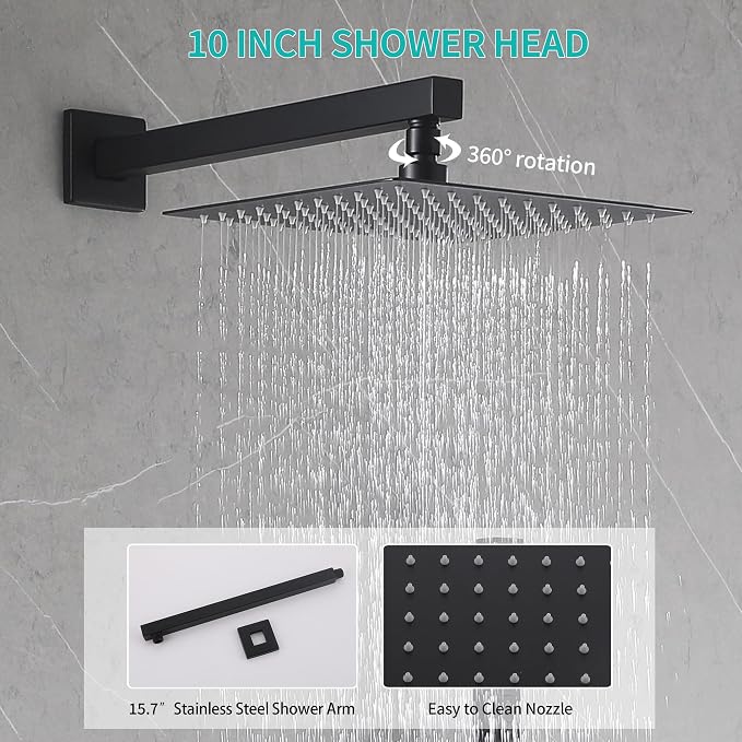 Matte Black Rain Shower System Combo: 10" Wall-Mounted Shower Fixtures - Image 4