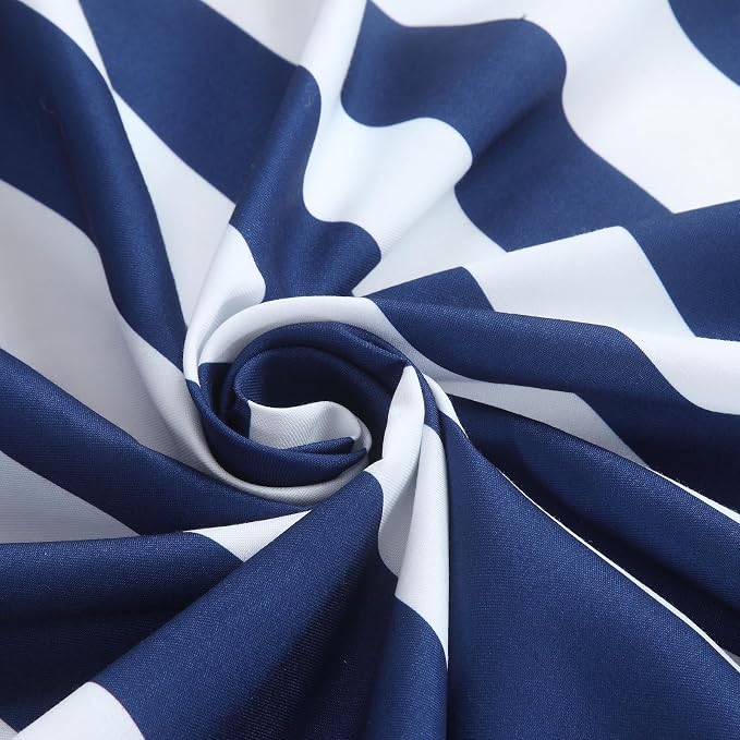 90 Inch Blue Shower Curtain, Extra Long Modern Navy Blue and White Stripe - Image 2