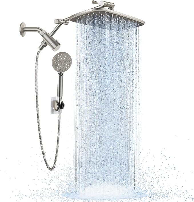 Veken Wide Brushed Nickel Rain Shower Head by Veken