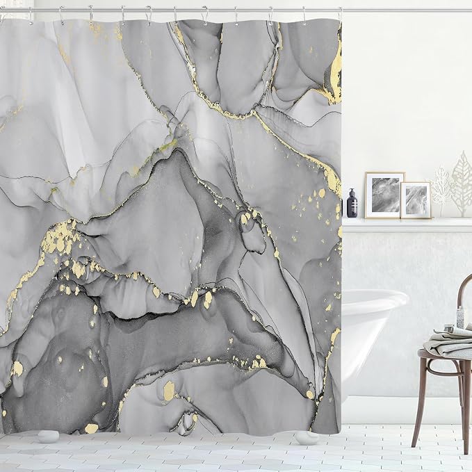 Grey Marble Shower Curtain, Modern Abstract Fabric Shower Curtains by BayNook