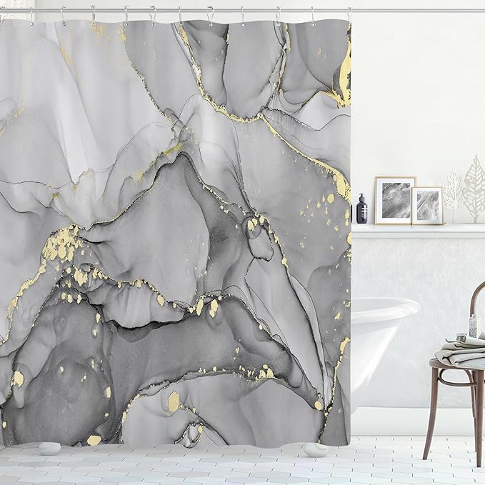 Grey Marble Shower Curtain 60x72, Modern Abstract Fabric Shower Curtains by BayNook