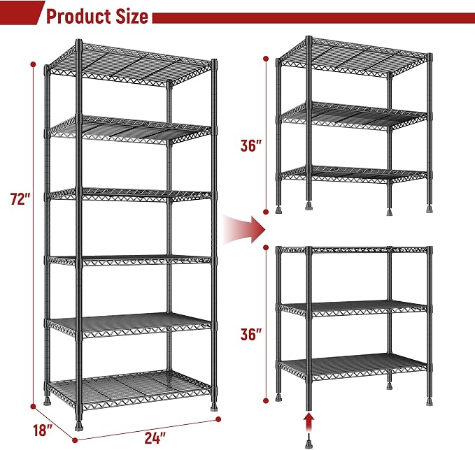 REIBII 72’’H Wire Shelving, 6 Tier Metal Shelving Units and Storage Shelves - Image 3