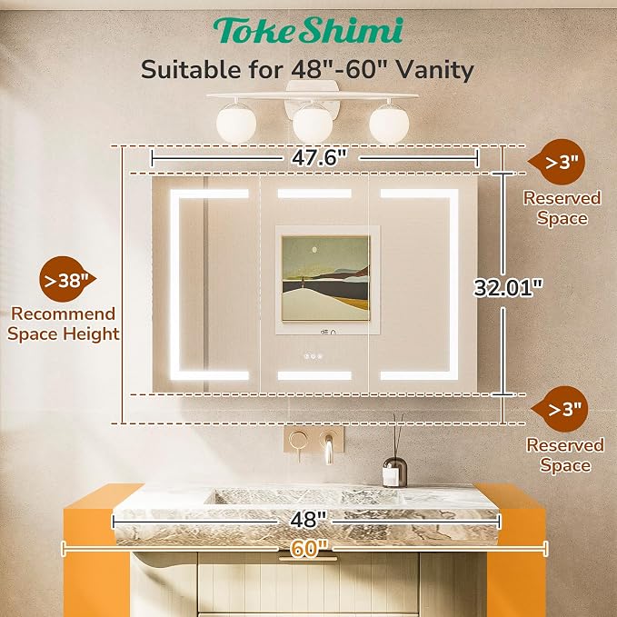 TokeShimi 48x32 Lighted Medicine Cabinet - Image 3