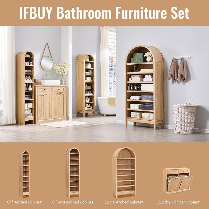 71" Tall Arched Bathroom Storage Cabinet, 7-Tier Modern Farmhouse Storage - Image 6