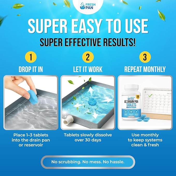 FreshPan AC Drain Pan Tablets | 4 Year Supply of Slow Release AC Condensate Pan - Image 7