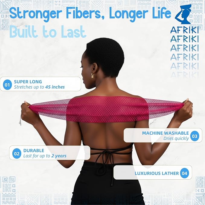 AFRIKI African Net Sponge – Exfoliating Body Scrubber, All Skin Types | 45 in - Image 3