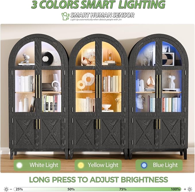 74.8”H Arched Storage Cabinet, 5-Tier Arched Kitchen Pantry - Image 4