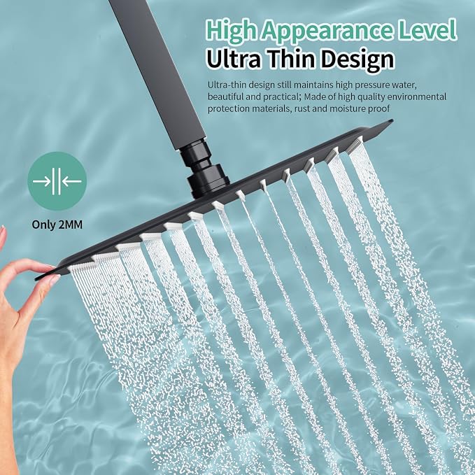 SR SUN RISE 12 Inch Rain Shower Head 304 Stailess Steel Matte Black High - Image 5