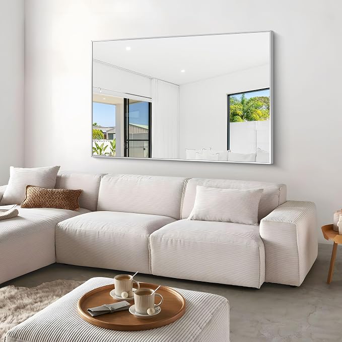 BONEWEI Silver Bathroom Mirror, 60x40 inch Wall Mirror - Image 6