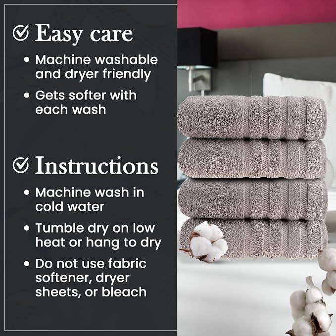 HALLEY Turkish 4 Pack Premium Bath Towels 650 GSM Highly Absorbent Super Soft - Image 3
