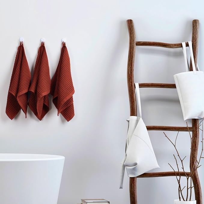 PÜSKÜL Organic Waffle Kitchen Towel 100% Turkish Cotton Set of 3 Red Brick - Image 7