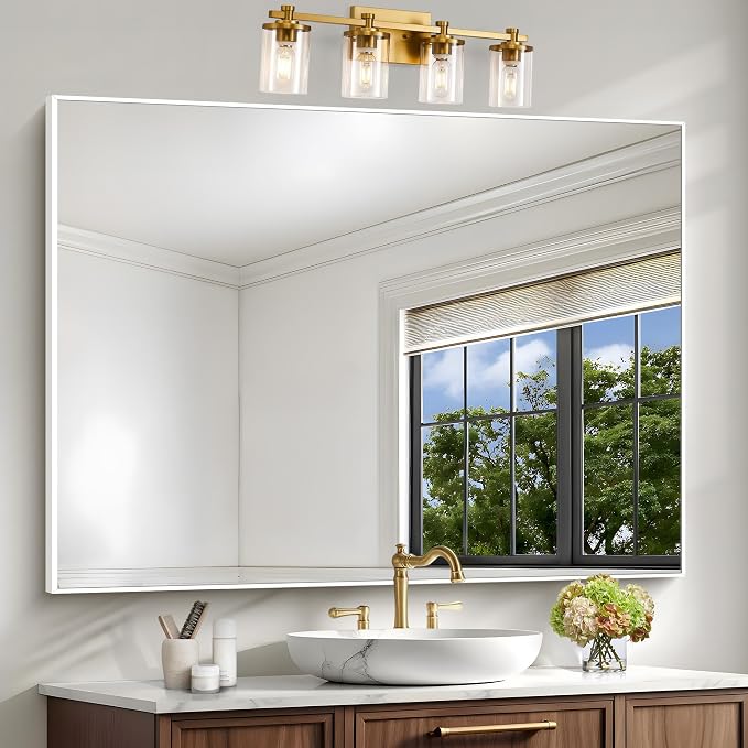 BONEWEI White Bathroom Mirror, 36x48 inch Wall Mirror by BONEWEI