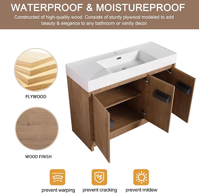 48 Inch Bathroom Vanity with Sink, Freestanding Bathroom Vanity with Middle - Image 5