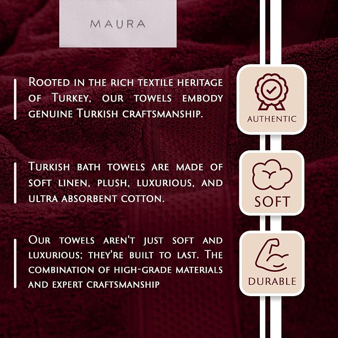 MAURA Wine Red Hand Towels for Bathroom. Luxury Turkish Cotton Bath Hand Towels - Image 2