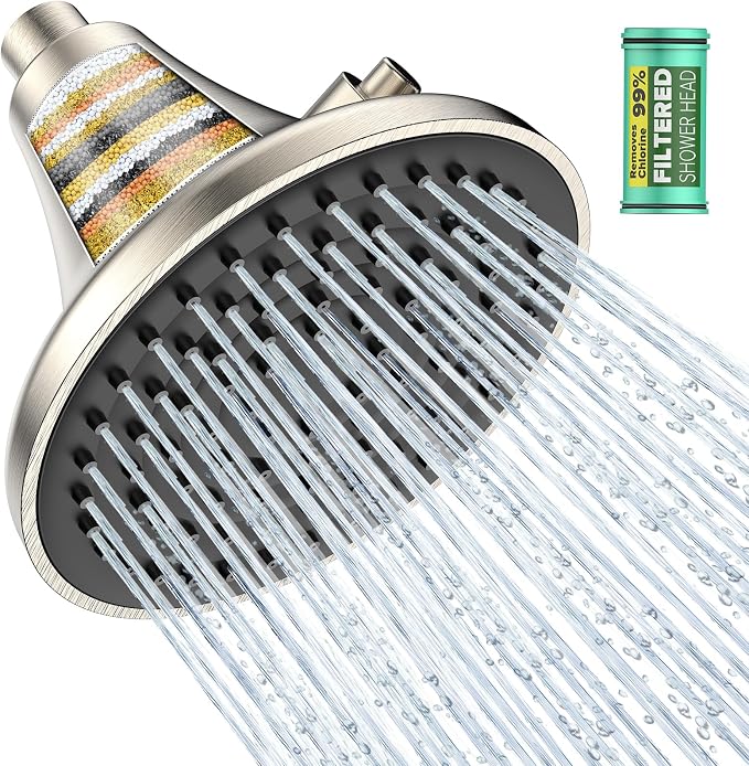 High Pressure Filtered Shower Head, One-Button Filter Replacement, Removes by homlord