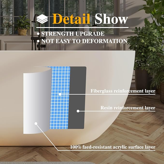 67" Acrylic Freestanding Bathtub, Contemporary Freestanding Tub - Image 3