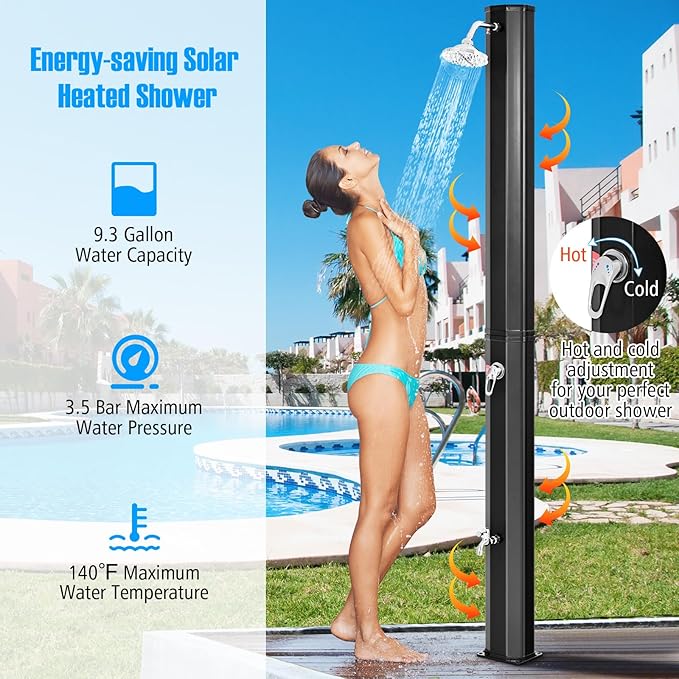 Goplus 9.3 Gallon Solar Heated Outdoor Shower, 7.2 FT Freestanding Garden Shower - Image 4