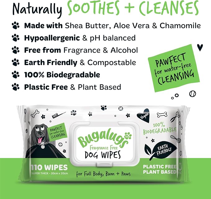 BUGALUGS Dog Wipes, 100% Plastic Free Biodegradable pet Wipes - Image 4