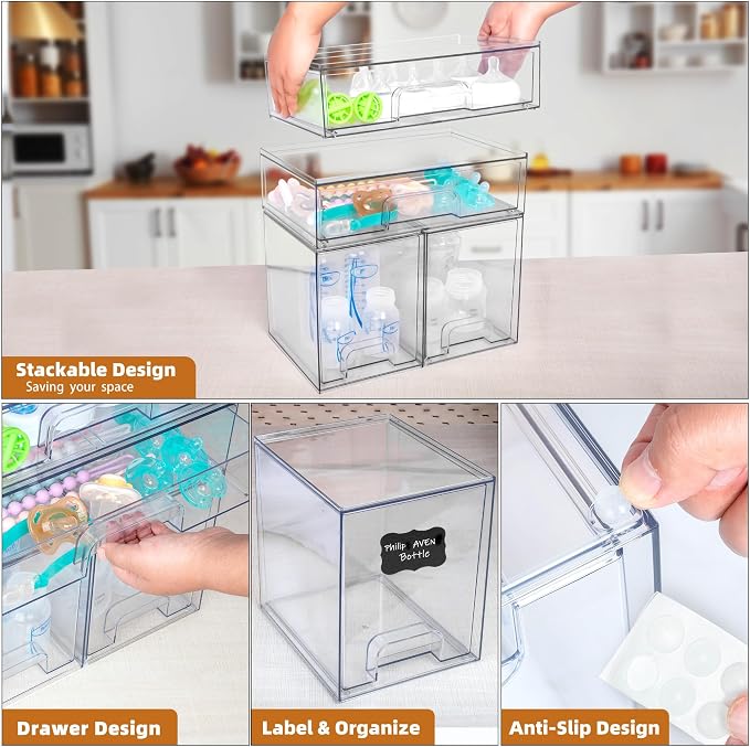 Baby Bottle Organizer, 4 Pack Stackable Storage Drawers - Image 5