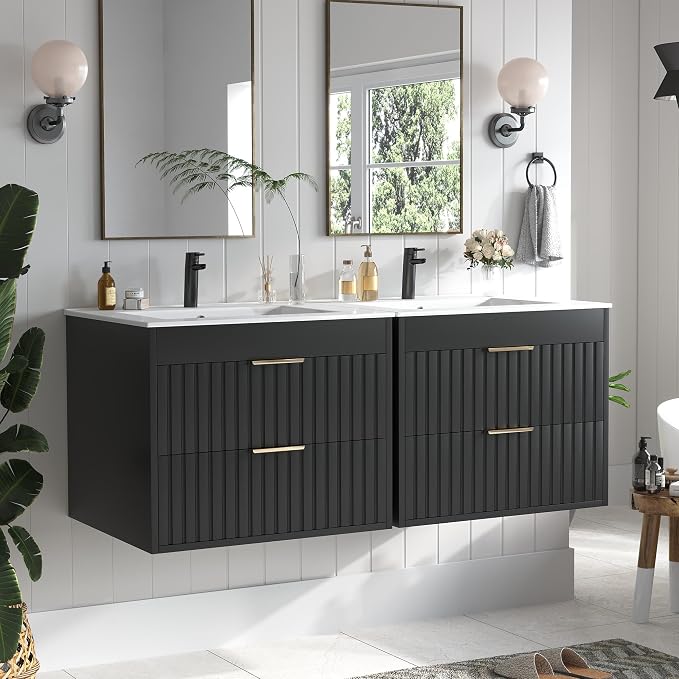24" Bathroom Vanity with Sink, Floating Bathroom Vanity with 2 Fluted Drawers & - Image 3
