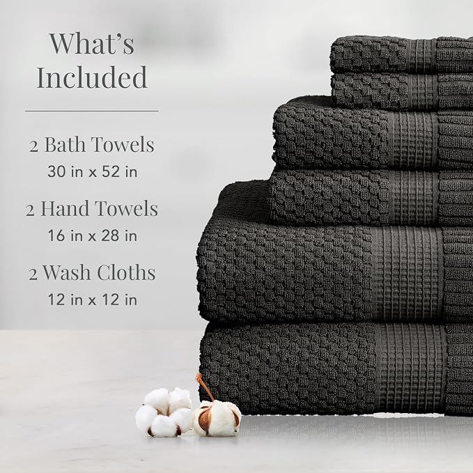NY Loft 100% Cotton 6 Piece Bath Towel Set | Grey Towels | Oeko-TEX® Standard - Image 2