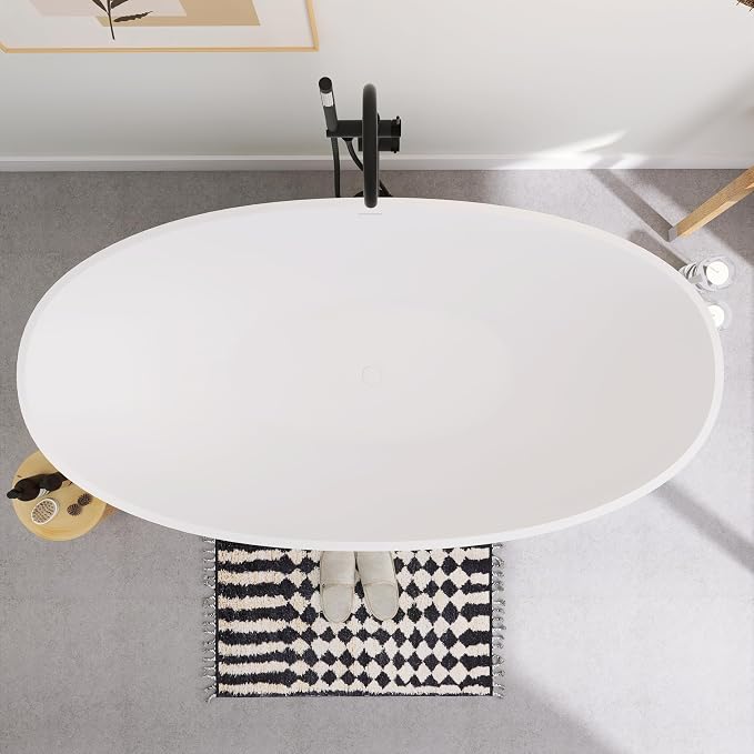SJ STAR&JANE 71" x 35" SJ STAR&JANE Solid Surface Freestanding Bathtub Stone - Image 9