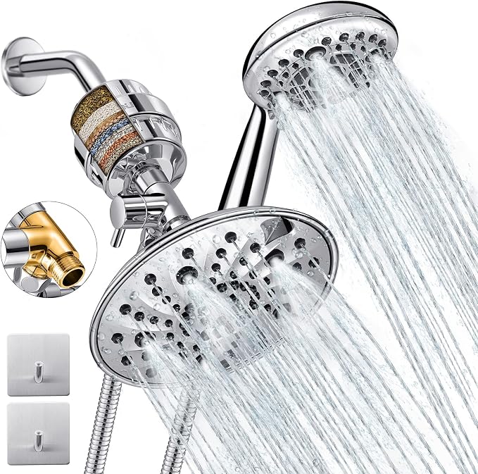 Dual Filtered Shower Head Showerhead 79" Hose Handheld Sprayer Combo, by Luxau