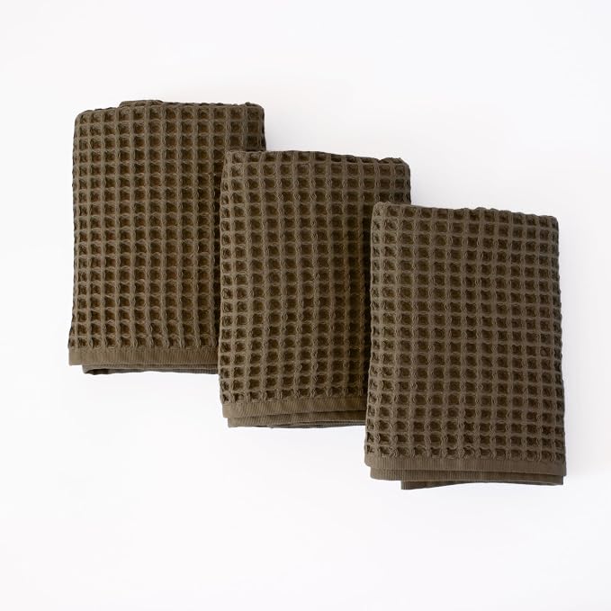 PÜSKÜL Organic Waffle Kitchen Towel 100% Turkish Cotton Set of 3 Khakie Green by P%C3%BCsk%C3%BClTextile