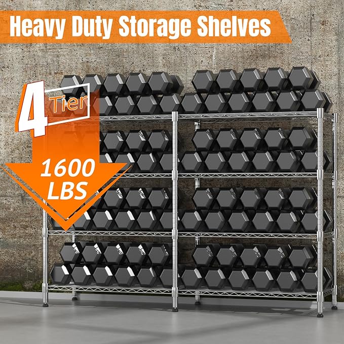 Homdox Heavy Duty Storage Shelves, 4 Tier Wire Shelving Unit, Adjustable Metal - Image 4