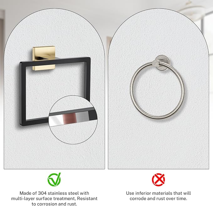 2-Piece Black Gold Towel Ring, Hand Towel Holder, Modern Towel Holder Stainless - Image 4
