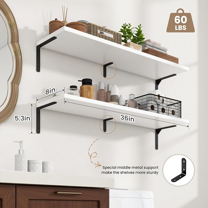 Fun Memories Deep Floating Shelves, 36W x 8D Floating Shelves Set of 2 - Image 3