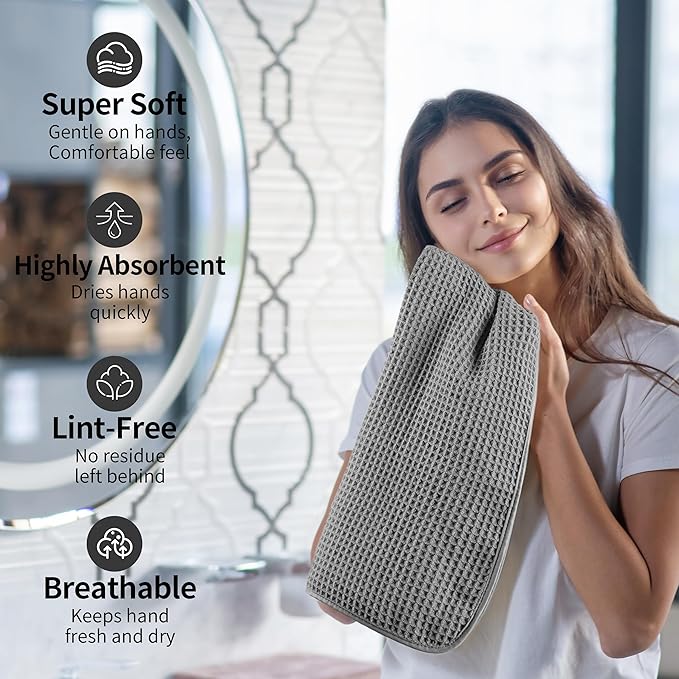 Microfiber Waffle Hand Towels, 4 Pieces, Fast Drying, Lint Free - Image 4