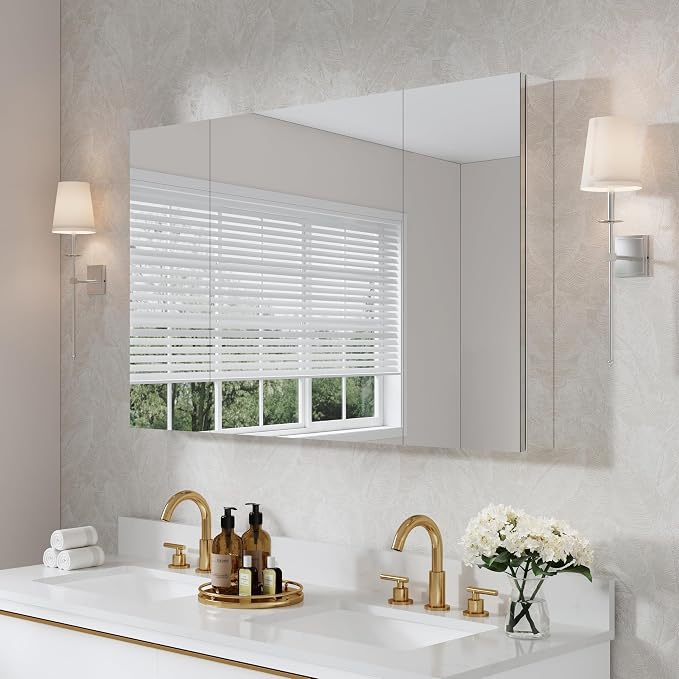 WELLFOR 48" x 30" Rectangle Medicine Cabinet Mirror, Surface Mount or Recessed by WELLFOR