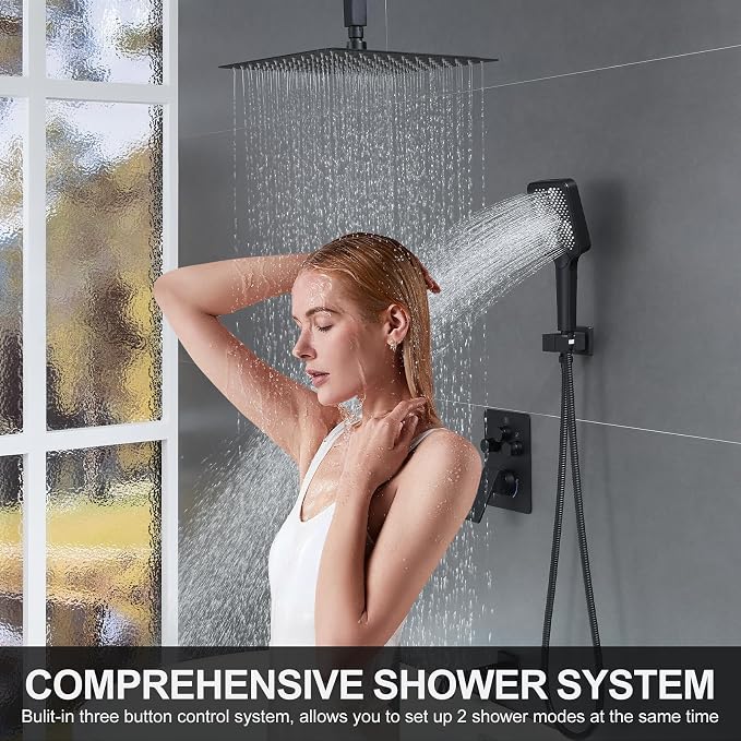 Bathtub Shower Faucet Set with Pressure Balance Valve, Matte Black - Image 5