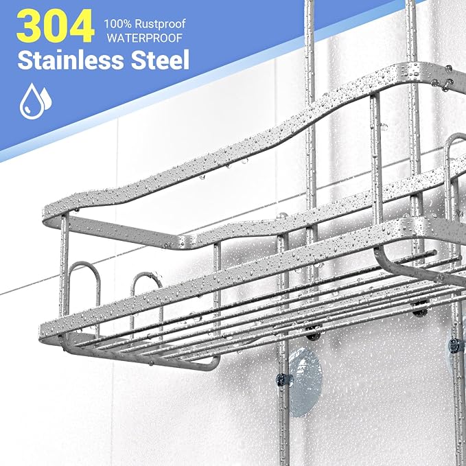 Hanging Shower Caddy Bathroom Organizer: Rustproof Shower Shelf Racks Over - Image 3