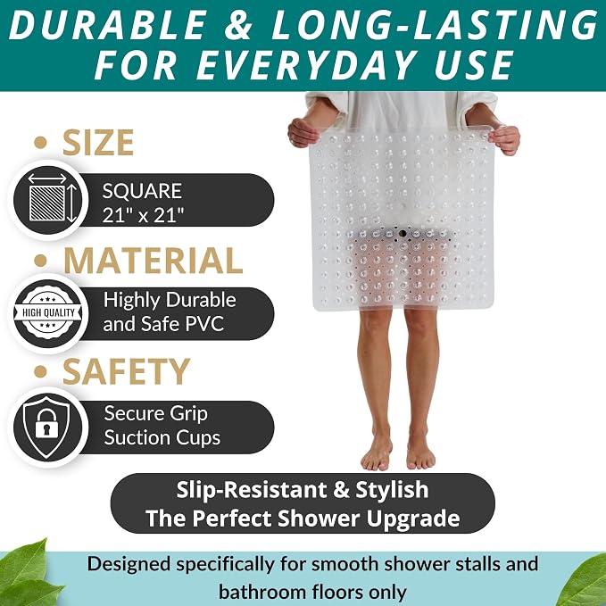 ENKOSI Square Shower Mat – 21 x 21 Inch Non-Slip Bathroom Shower Stall Mat - Image 3