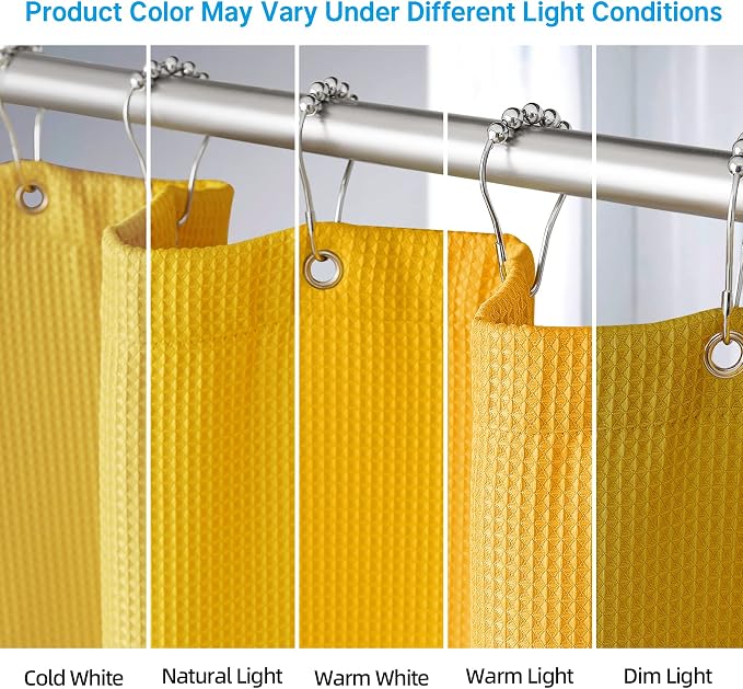 AmazerBath Waffle Shower Curtain, Bright Yellow Shower Curtain Fabric - Image 4