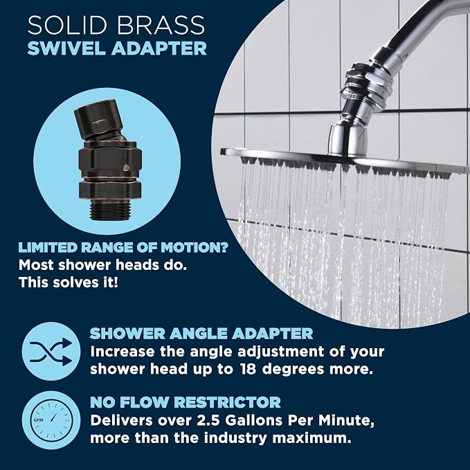 HammerHead Showers® Solid METAL Shower Head Swivel Ball Adapter Oil Rubbed - Image 7