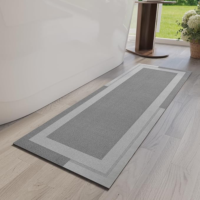 Non Slip Long Bath Mat Bathroom Runner, Rubber Backing Ultra Thin Bathroom Rugs by YDKGL